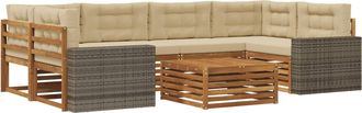 vidaXL Conjunto De Sof&aacute;s De Exterior 7 Uds. Natural Y Beige Poli&eacute;ster Vidaxl