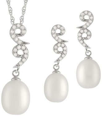 Splendid Pearls Silver 8Mm Pearl Cz Set