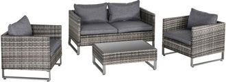 OUTSUNNY 4 PCs PE Rattan Wicker Outdoor Dining Set Sofa Chairs Table Cushions Dark Grey