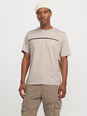 Jack & Jones T-Shirt JACK & JONES JCOFUSION FULL BRANDING TEE SS CREW NOOS, Herren, Gr. XS, gelb (moonbeam), Jersey, Obermaterial: 55% Baumwolle, 45% Polyester, un