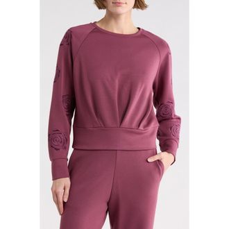 T Tahari Rose Embroidered Scuba Knit Crewneck Top in Antique Ruby at Nordstrom Rack, Size X-Small