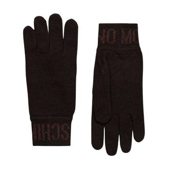 Moschino Guantes de Lana de Canal&eacute; con Logo Tejido - Accessories - Mujer - Marr&oacute;n - ONE SIZE