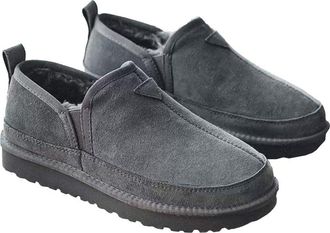 Generic Men snow boots thickened and fleece lined for winter warmth slip on cotton shoes low top short boots (Gray,5.5)