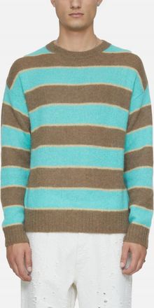 Closed Crew Neck Striped Jumper In Glazed Green