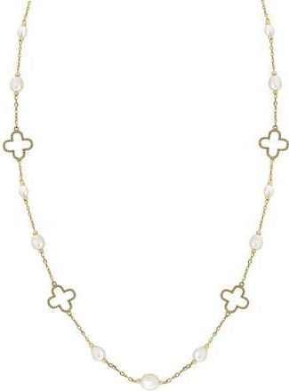 Effy 14K Yellow Gold Cultured Freshwater Pearl & Quatrefoil Station Chain Necklace in White at Nordstrom Rack, Size 16