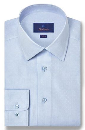 David Donahue Trim Fit Pin Dot Cotton & Silk Dress Shirt in Sky at Nordstrom, Size 17.5 - 34