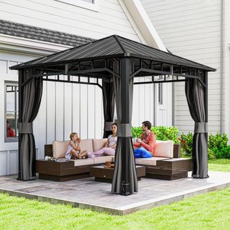 OUTSUNNY 3 x 3 m Hardtop Gazebo with Galvanised Steel Roof & Sides in Dark Grey