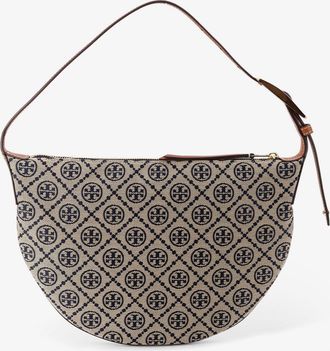Tory Burch Womens Monogram Small Balloon Shoulder Bag Beige Canvas; Suede Lining
