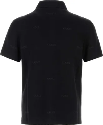 Gucci Mens Embroidered Wool Blend Polo Shirt Black Silk