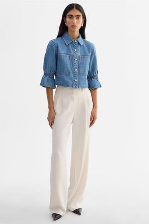 LaMarque Carolina D | Denim Ruffle Sleeve Jacket in Mibw at Nordstrom, Size X-Small