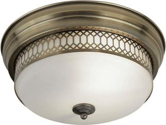 Searchlight Searchlight Edinburgh - 2 Light Bathroom Flush Ceiling Antique Brass, White IP44, E27