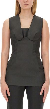 Sportmax Grey Solid V Neck Top