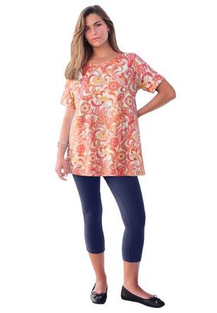Roaman's Plus Size Ultimate Cotton Crewneck Short Sleeve Swing Tee in White Paisley Floral at Nordstrom, Size Medium