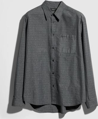 Gucci Check Cotton Lam&eacute; Shirt With Embroidery, Size 46, Grey