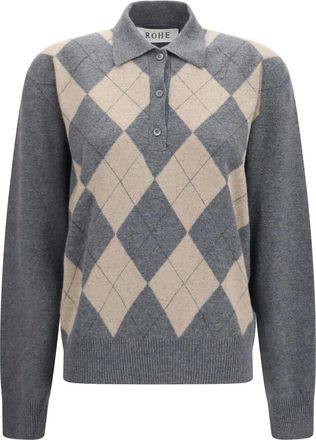 R&oacute;he Ballantyne Argyle Polo - - Knitwear - Donna - Grigio - M