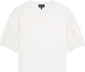 Emporio Armani Panelled Logo Cotton T-shirt - Cream - XL (UK16 / XL)