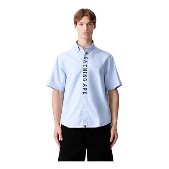 A Bathing Ape 1st Camo Applique Oxford - Heren - Korte mouwen Overhemden - Blauw - XL - Katoen - Overhemden