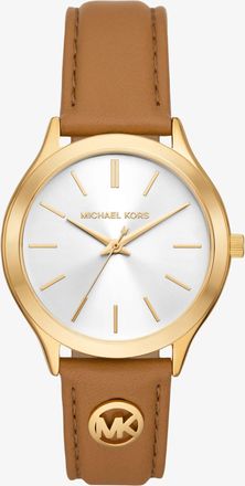 Michael Kors Slim Runway Gold-Tone and Leather Watch