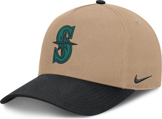 Nike Seattle Mariners Rise Nike Mens MLB A-Frame Trucker Adjustable Hat in Brown | NB1D0A3UMVR-TZD