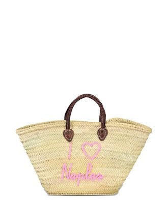 Poolside I Love Naples tote bag - women - Leather/Straw - One Size - Neutrals