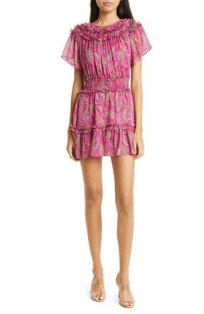 Misa Siobahn Paisley Ruffle Dress in Fuschia Paisley at Nordstrom Rack, Size X-Small