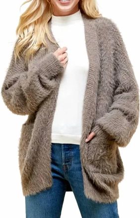 Pinch Design Womens Open Front Fuzzy Eyelash Knit Cardigan In Taupe