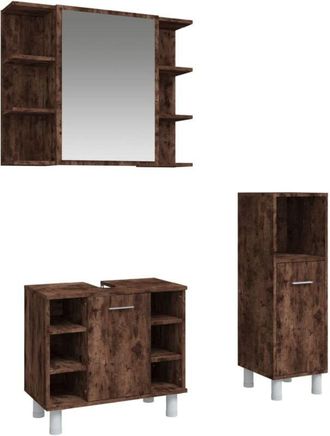 vidaXL Set De Muebles Ba&ntilde;o 3 Pzas Madera Contrachapada Roble Ahumado Vidaxl