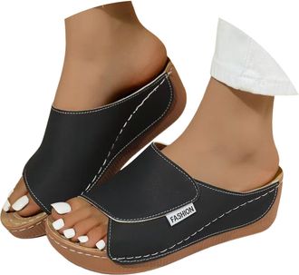 Generic Orthopedic Sandals Women White Wedge Sandals for Women Wide Fit Ladies Sliders with Arch Support Open Toe Non Slip On Platform Shoes Dressy Casual Sum