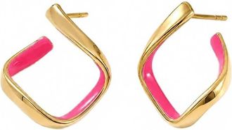 Gold & Honey Womens Square Enamel Huggie Hoop Earrings In Pink