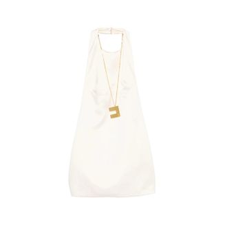 Elisabetta Franchi Short Dresses, female, White, Size: M Duchess Satin Mini Dress with Necklace