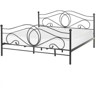 Beliani Cama De Metal Negra Estructura Somier De Listones 180 X 200 Cm Cabecero Rom&aacute;ntico Cl&aacute;sico Boho Lyra