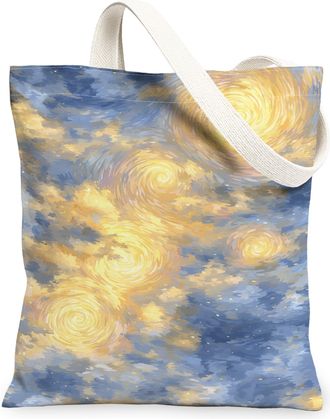 Generic Artistic Sky Canvas Tote Bags, Modern Cloud Pattern Reusable Grocery Bags, Lightweight Washable Shoulder Strap Canvas for T, Blue, 13x15 Inch
