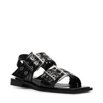 Steve Madden Sandria Sandals Womens M Black Patent Adjustable Strap HTAT1367