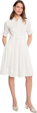 Calvin Klein Scuba Crepe Short Sleeve Self Tie Shirt Dress Womens Dress Cream : 10, Polyester/Spandex