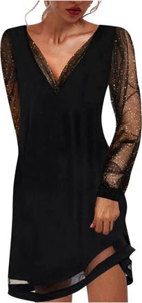 Generic Cocktail Dresses Womens Tulle, A Line Dress Festive Cocktail Dress Womens Short V-Neck Long Sleeve Elegant Swing Skirt Knee-Length Festive Ball Dress 