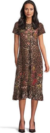 Johnny Was Short Sleeve Ruffle Hem Dress Malaya Womens Dress Og Leopard : MD, Cotton
