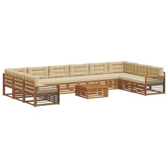 vidaXL Juegos De Sof&aacute;s 11 Uds. Natural Y Beige Madera De Acacia S&oacute;lida Vidaxl