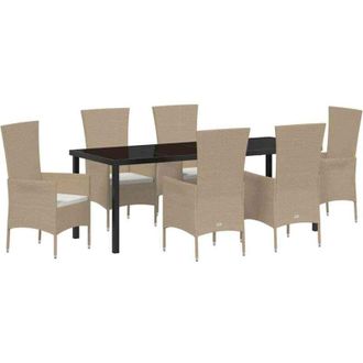 vidaXL Conjunto De Comedor De Jard&iacute;n 7 Pcs Beige Rat&aacute;n Sint&eacute;tico Vidaxl