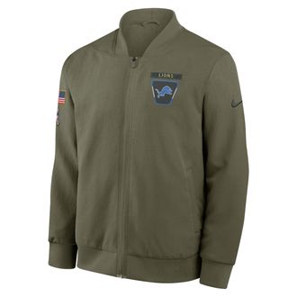 Nike Detroit Lions Salute to Service Sideline Nike Mens NFL Full-Zip Bomber Jacket in Brown | 03AU0E1UA2B-L55