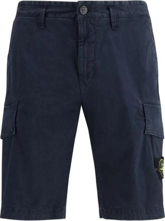 Stone Island Cotton Bermuda Shorts - Heren - Korte Broeken - Blauw - W34 - Katoen - Korte Broeken