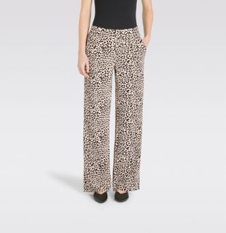 MAC Broeken Bootcuthose MAC CHIARA, Damen, Gr. 38, L&auml;nge 30, beige (ivory leo), Flanell, Obermaterial: 89% Polyester, 11% Elasthan, animal-print, bootcut fit lang