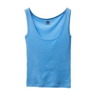 Versace Tops, Dames, Blauw, S, Wol, Geborduurd Ribgebreid Tanktop van Wol