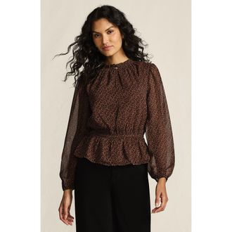 Lands End Chiffon Peplum Top in Dark Clay Animal Spots at Nordstrom, Size X-Large