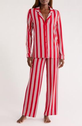 Nordstrom Moonlight Eco Knit Pajamas in Red- Ivory Carol Stripe at Nordstrom Rack, Size X-Large