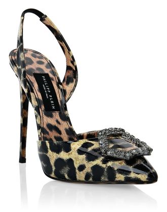 Philipp Plein Patent Leather Decollete Hi-Heels Leopard