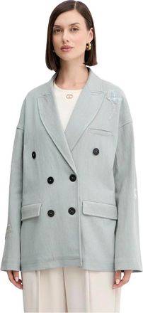 Forte_Forte Dubbelrijige Blazer - Dames - Blazers - Blauw - S - Katoen - Jassen