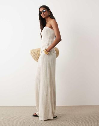 Miss Selfridge Pantaloni palazzo sartoriali effetto lino a righe neutre-Neutro