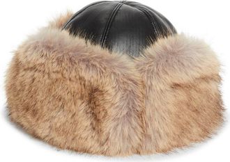 Stand Studio Sable Faux Leather & Faux Fur Trapper Hat in Black/Natural at Nordstrom