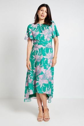 Wallis Womens Floral Wrap Waist Midi Dress - Green - Size 18 UK