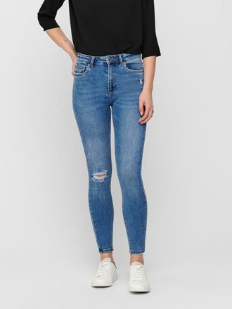 Only High-waist-Jeans ONLY ONLMILA, Damen, Gr. 26, L&auml;nge 34, blau (medium, blau, denim), Denim/Jeans, Obermaterial: 94% Baumwolle, 4% Polyester, 2% Elastha